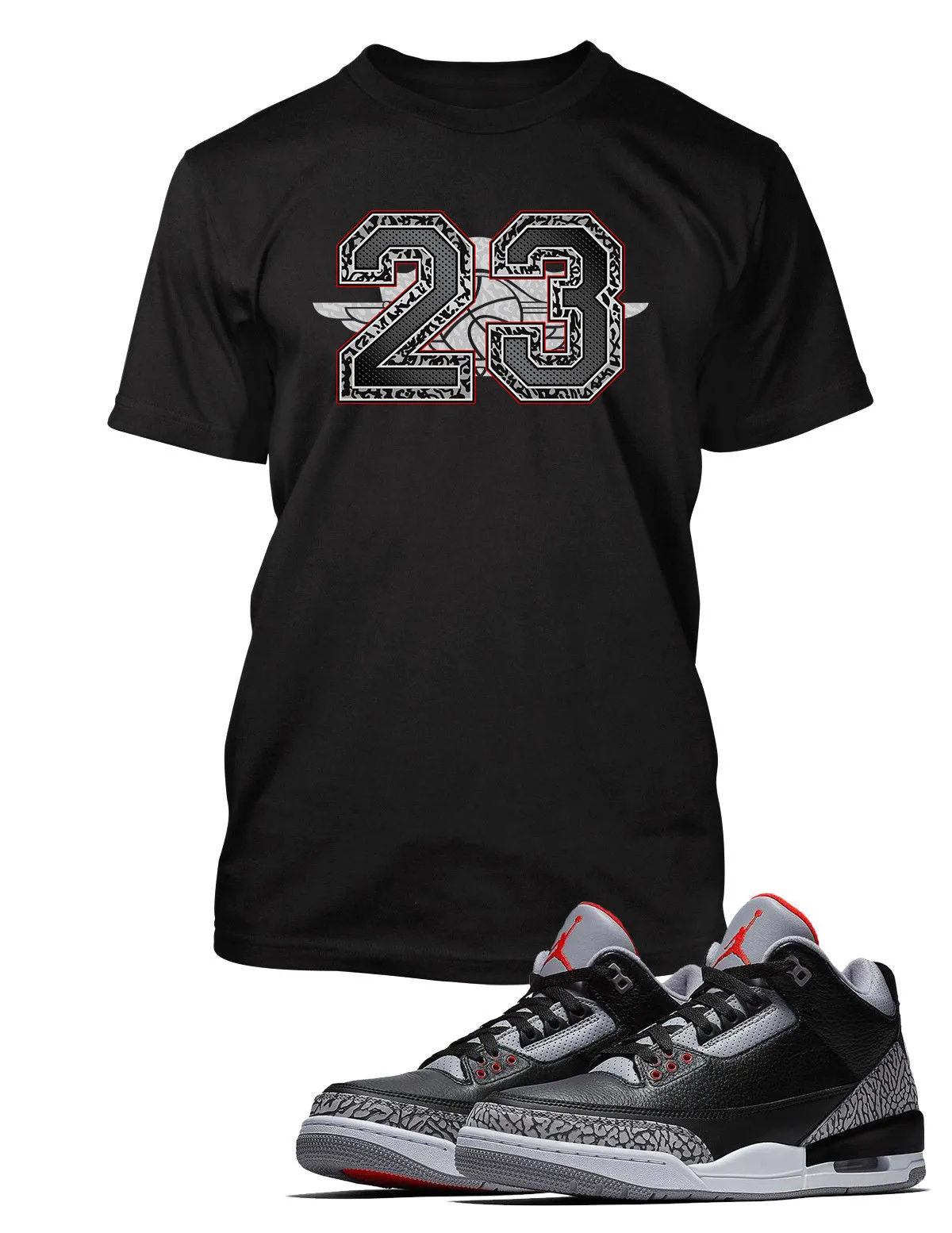 23 Graphic T Shirt to Match Retro Air Jordan 3 Black Cement Shoe