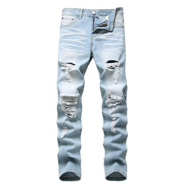 Autumn Retro Hole Cotton Denim Plus Size Jeans Pants for Men