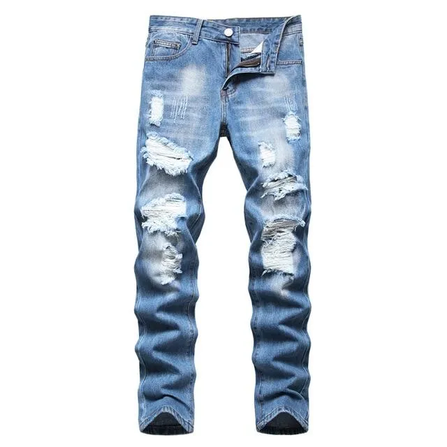 Autumn Retro Hole Cotton Denim Plus Size Jeans Pants for Men