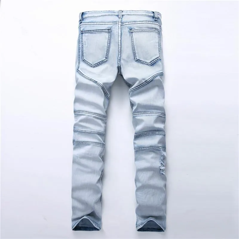 Autumn Retro Hole Cotton Denim Plus Size Jeans Pants for Men