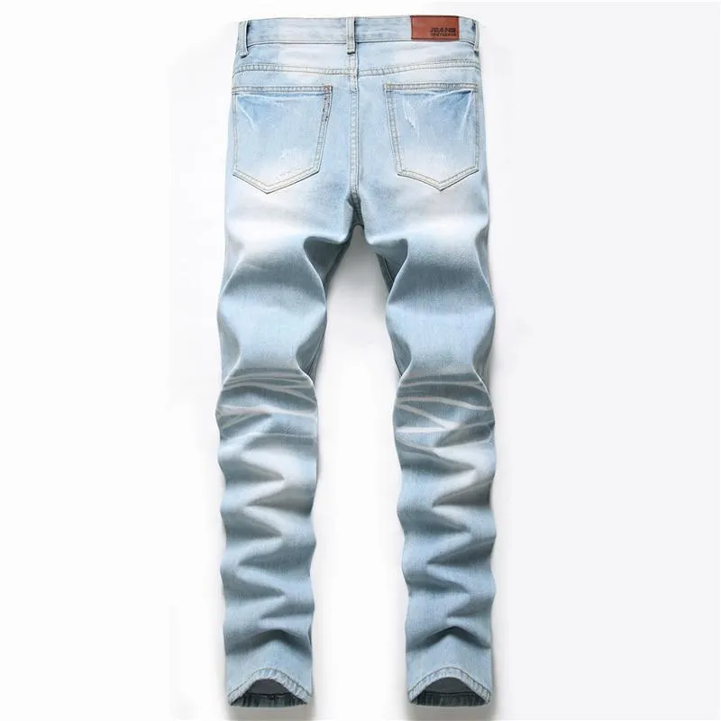 Autumn Retro Hole Cotton Denim Plus Size Jeans Pants for Men