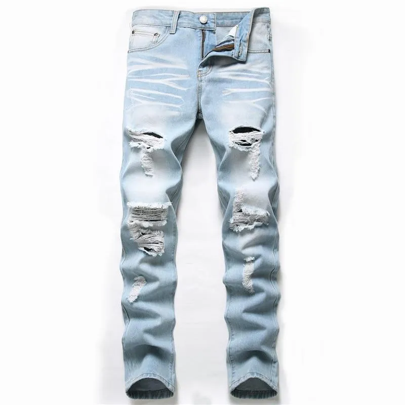 Autumn Retro Hole Cotton Denim Plus Size Jeans Pants for Men