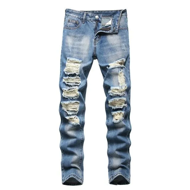 Autumn Retro Hole Cotton Denim Plus Size Jeans Pants for Men