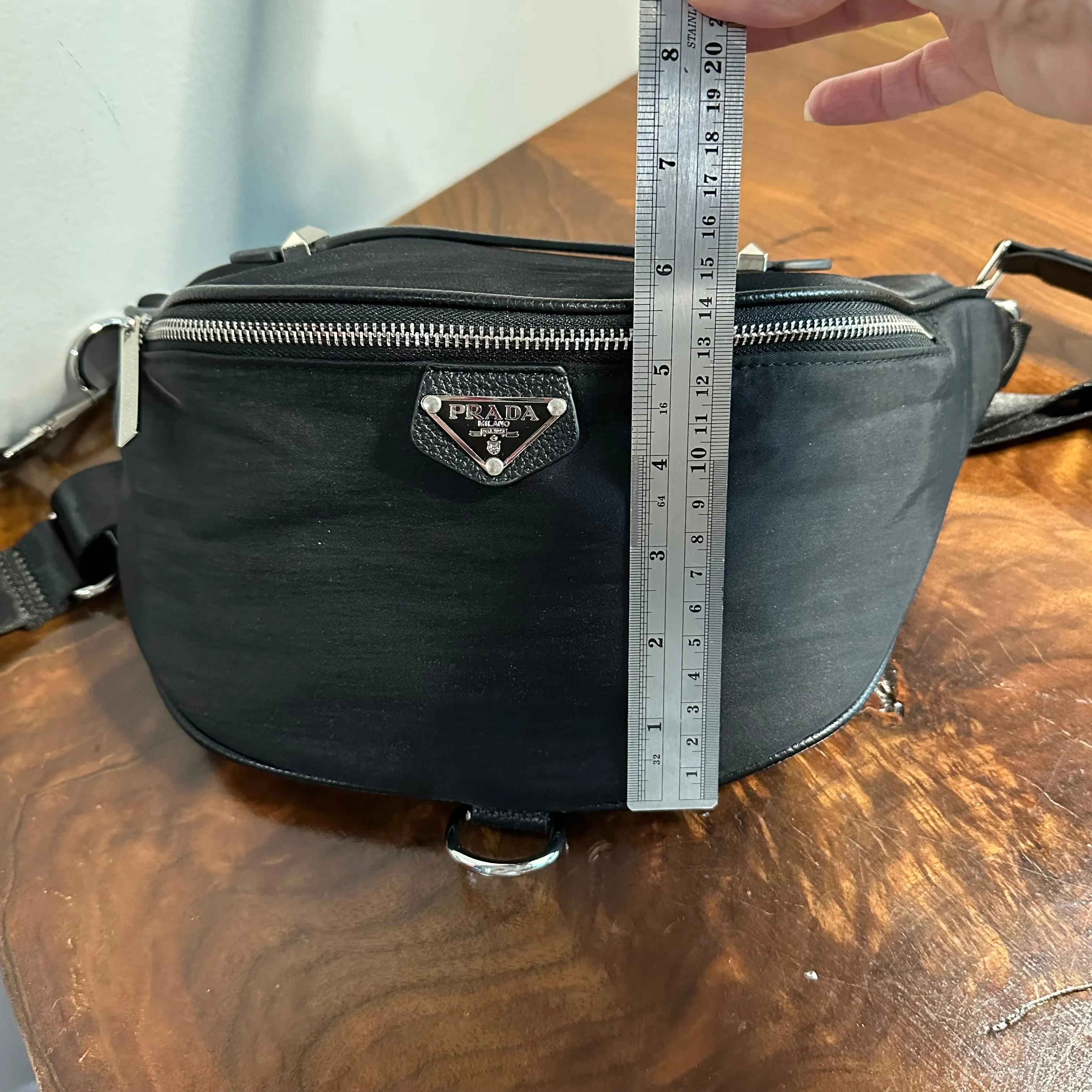 Black Nylon (Black) Prada Tag Sling/Fanny Bag