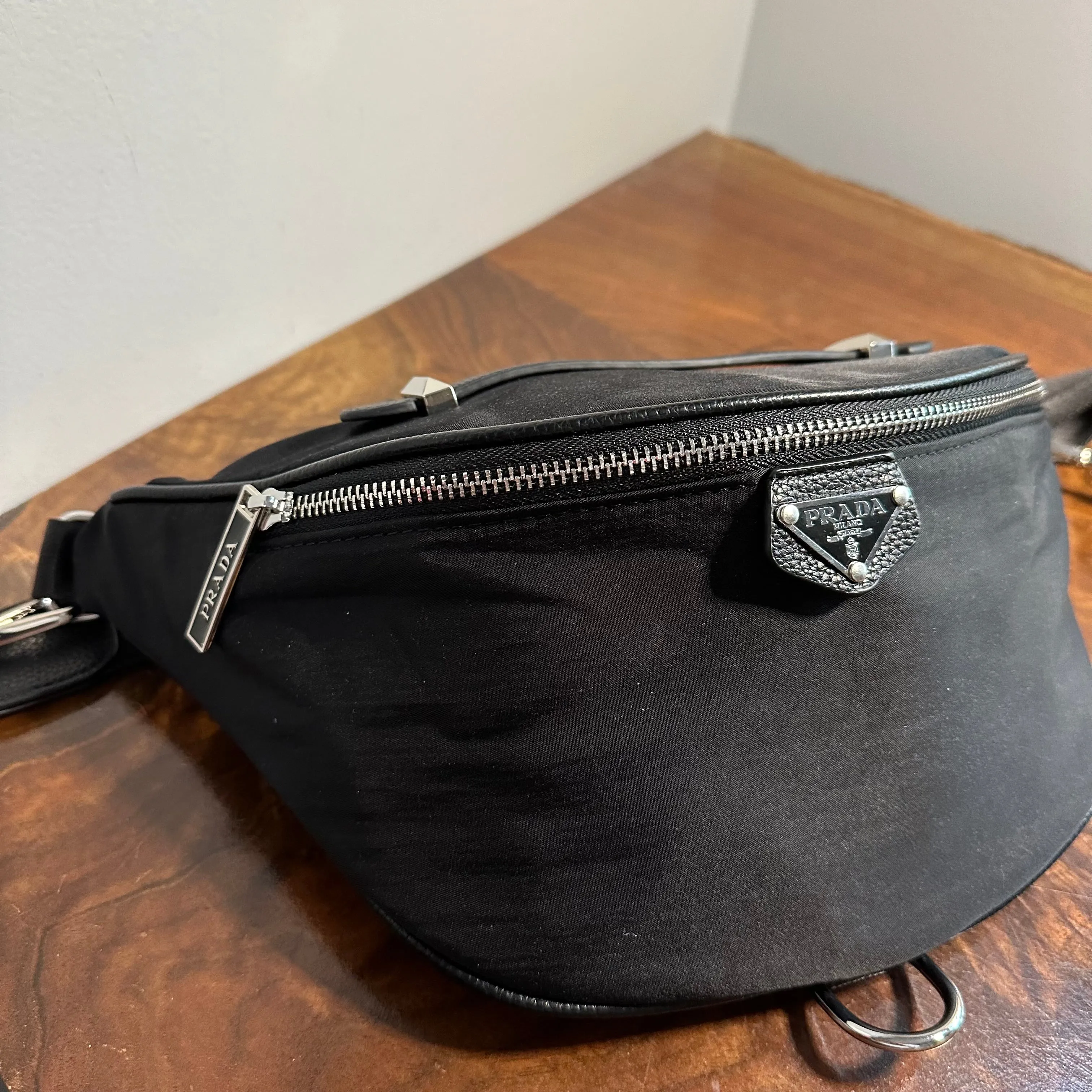 Black Nylon (Black) Prada Tag Sling/Fanny Bag