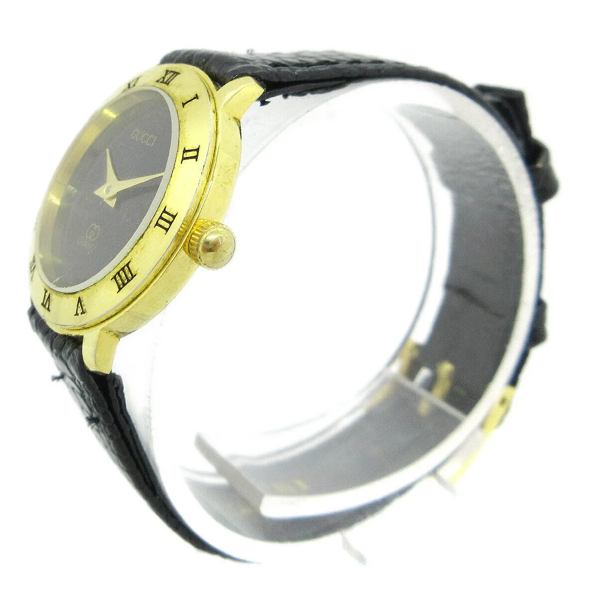 GUCCI Ladies Quartz Wristwatch Watch Gold plated Black 70718