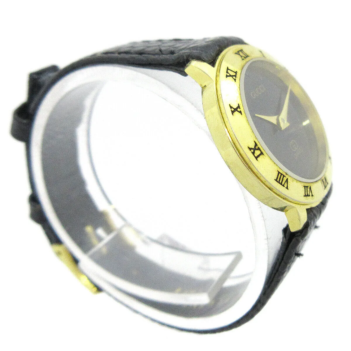 GUCCI Ladies Quartz Wristwatch Watch Gold plated Black 70718