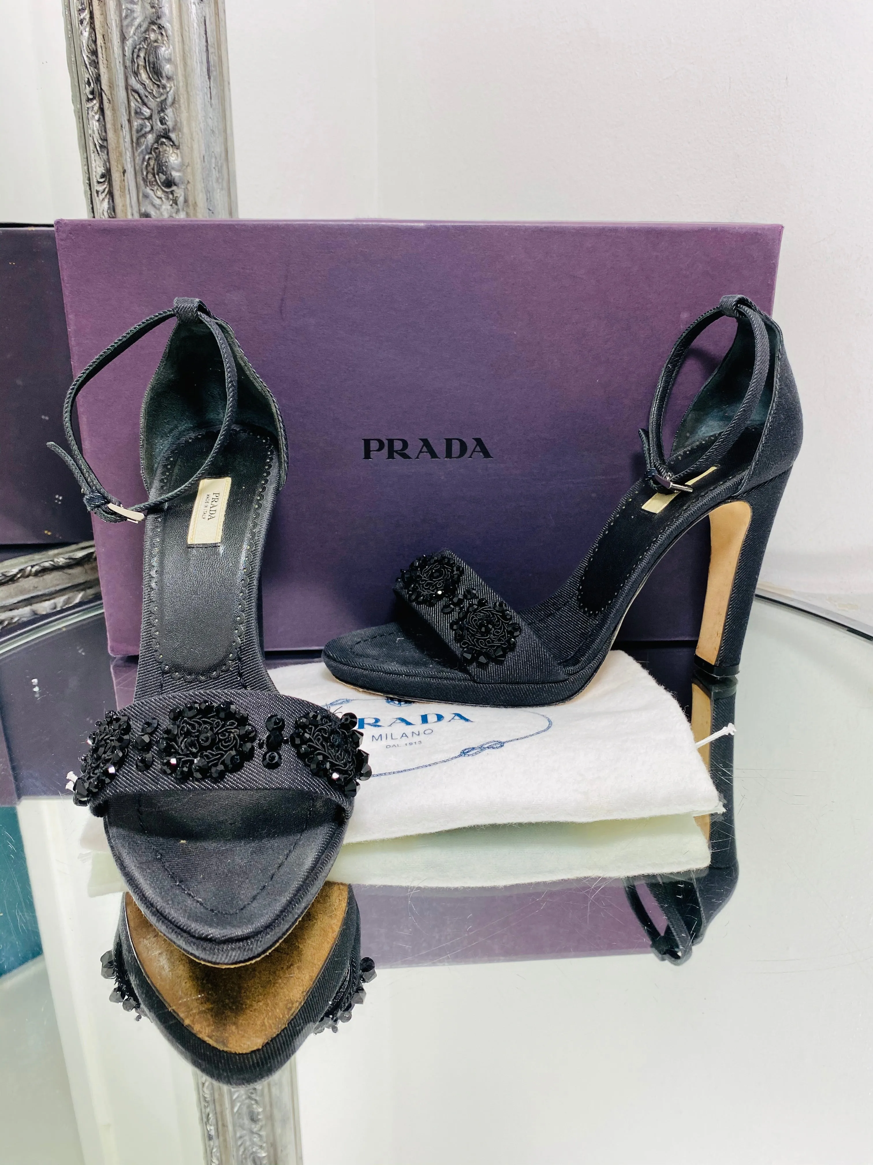 Prada Denim & Crystal Heels. Size 38