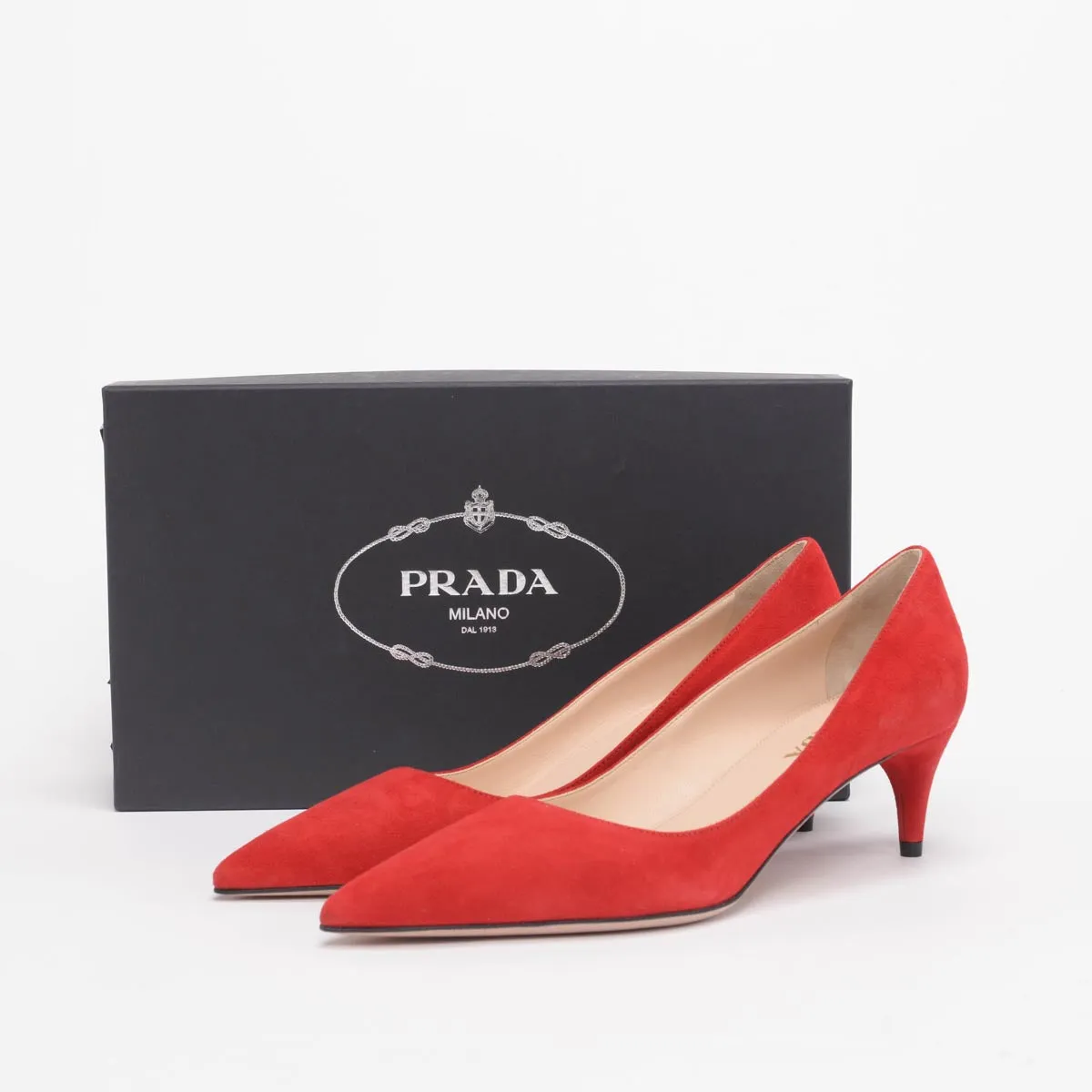 Prada Red Suede Low Heel Pumps