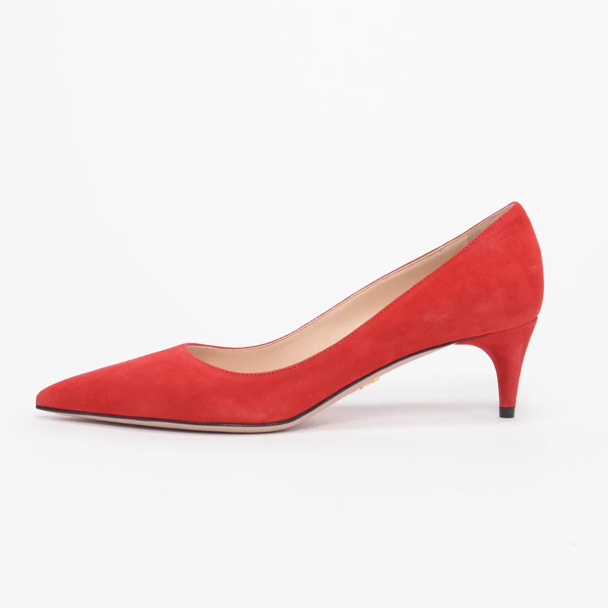 Prada Red Suede Low Heel Pumps