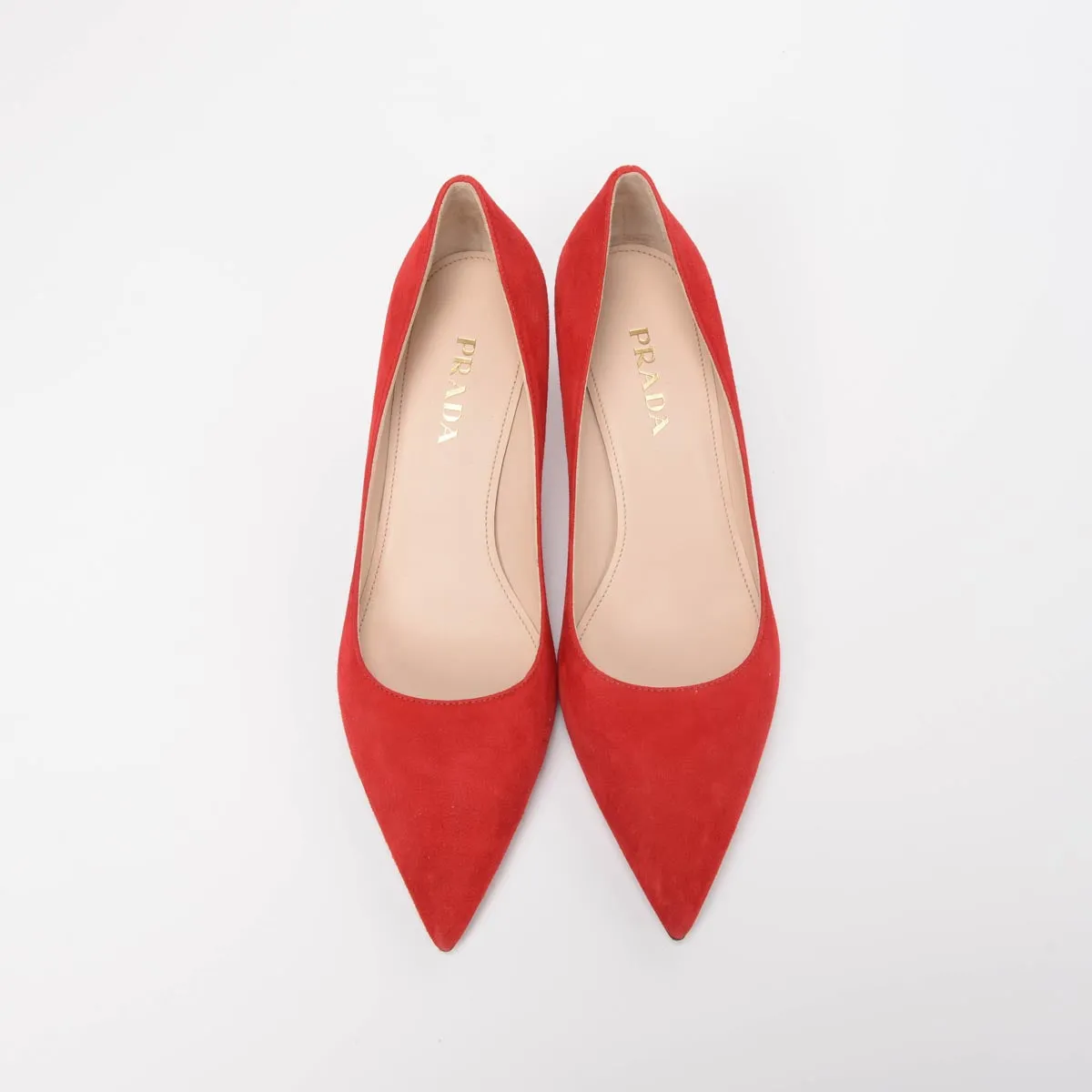 Prada Red Suede Low Heel Pumps