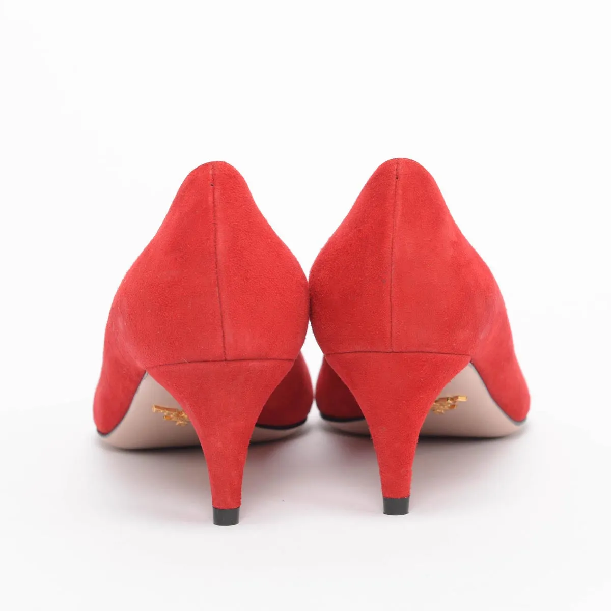 Prada Red Suede Low Heel Pumps