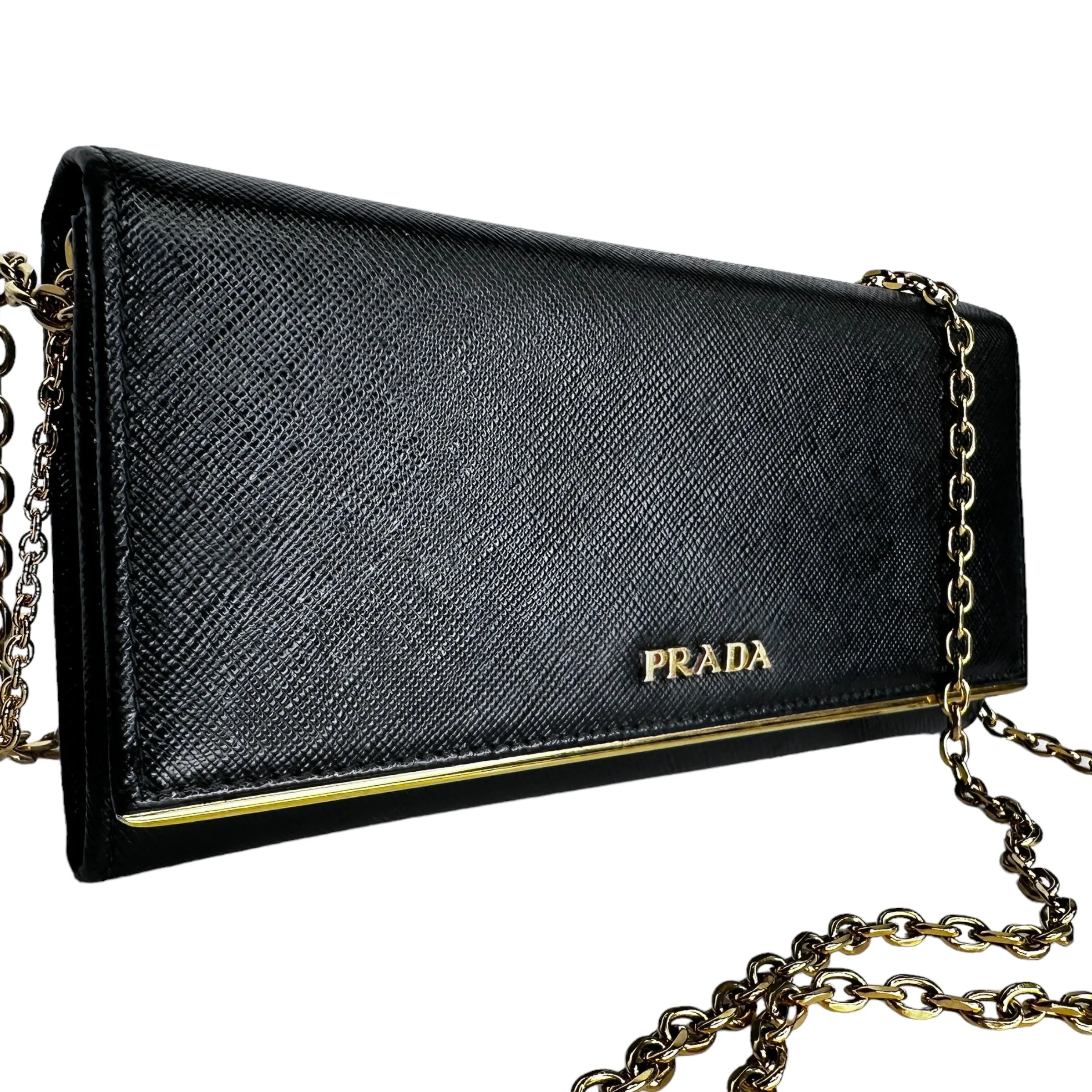 PRADA Saffiano Leather Wallet & Card Holder with Unbranded Chain