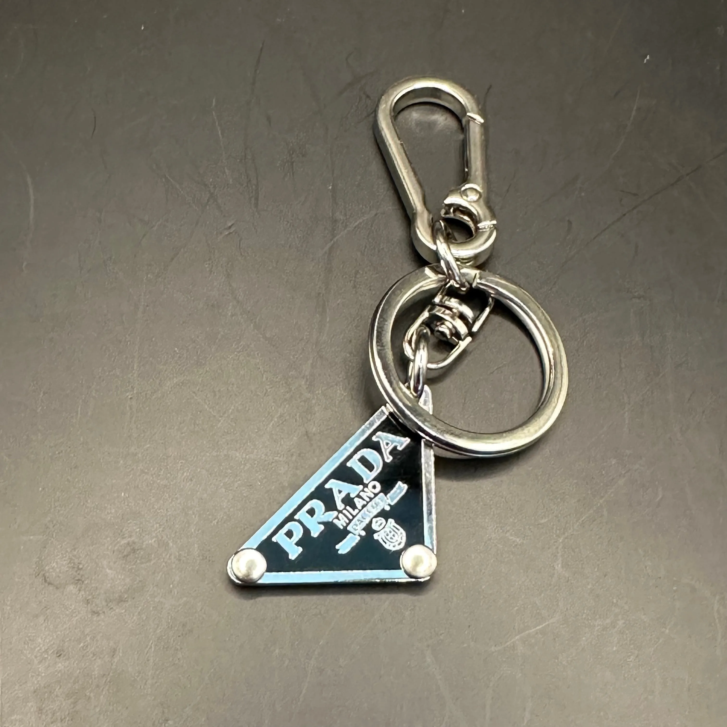 Silver Prada Bag Tag Charm/Keychain