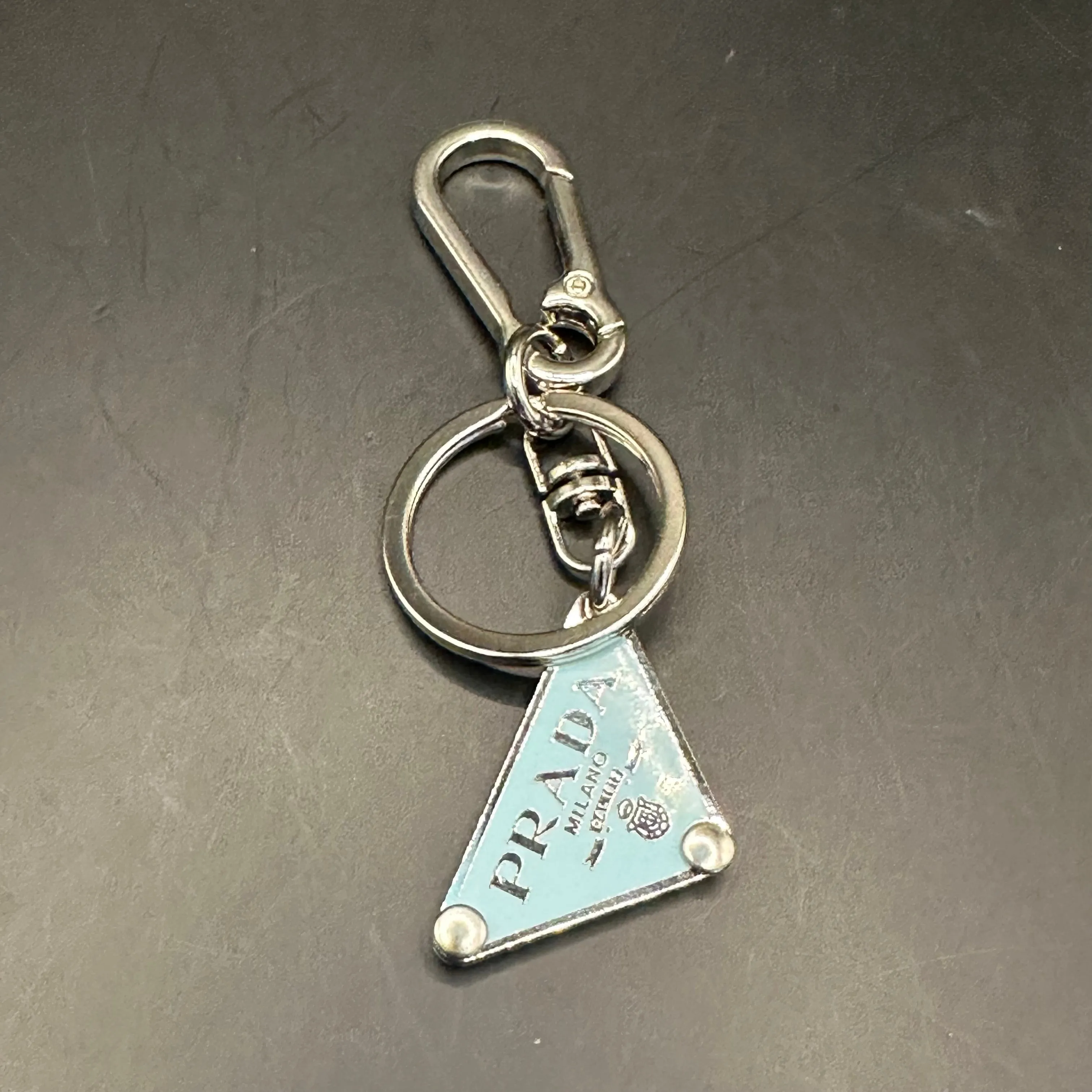 Silver Prada Bag Tag Charm/Keychain