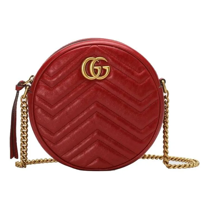 (WMNS) GUCCI GG Marmont Gold Logo Leather Chain Shoulder Messenger Bag Mini Red 550154-0OLET-6438