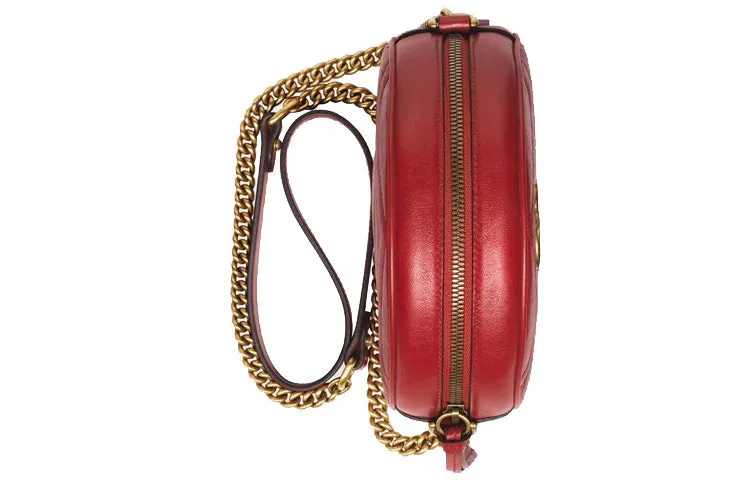 (WMNS) GUCCI GG Marmont Gold Logo Leather Chain Shoulder Messenger Bag Mini Red 550154-0OLET-6438