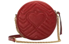 (WMNS) GUCCI GG Marmont Gold Logo Leather Chain Shoulder Messenger Bag Mini Red 550154-0OLET-6438