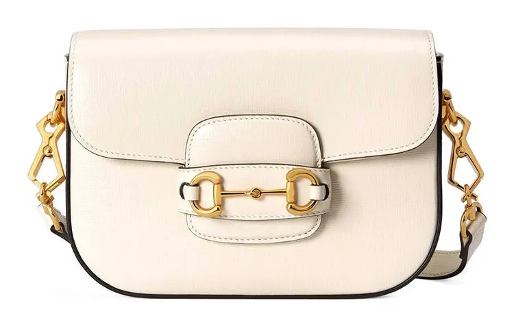 (WMNS) GUCCI Horsebit 1955 Retro Gold Buckle Stripe Webbing Leather Saddle Bag Shoulder Messenger Bag Mini White 658574-18YSG-9068