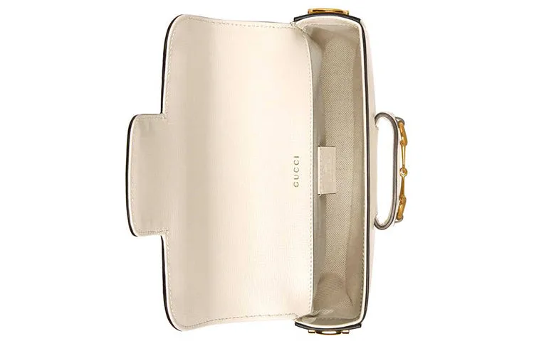 (WMNS) GUCCI Horsebit 1955 Retro Gold Buckle Stripe Webbing Leather Saddle Bag Shoulder Messenger Bag Mini White 658574-18YSG-9068