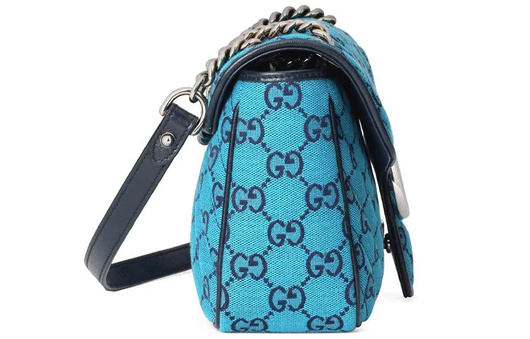 (WMNS) GUCCI Leather GG Marmont Logo Old Flower Color Matching Single-Shoulder Bag Small Blue 443497-2UZCN-4164