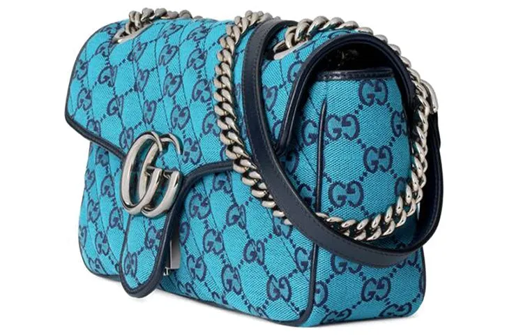 (WMNS) GUCCI Leather GG Marmont Logo Old Flower Color Matching Single-Shoulder Bag Small Blue 443497-2UZCN-4164