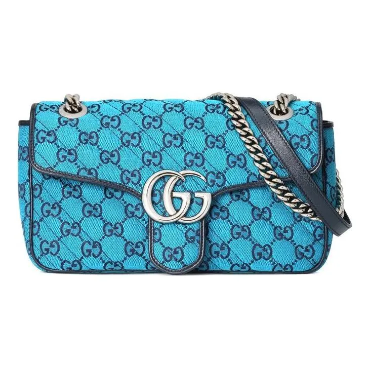 (WMNS) GUCCI Leather GG Marmont Logo Old Flower Color Matching Single-Shoulder Bag Small Blue 443497-2UZCN-4164